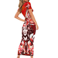 Hawaii Goddess Of Fire Madame Pele Short Sleeve Bodycon Dress Polynesian Style LT05 - Polynesian Pride
