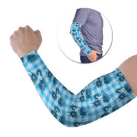 Blue Palaka Hawaii Arm Sleeves Hawaiian Lehua Blossoms
