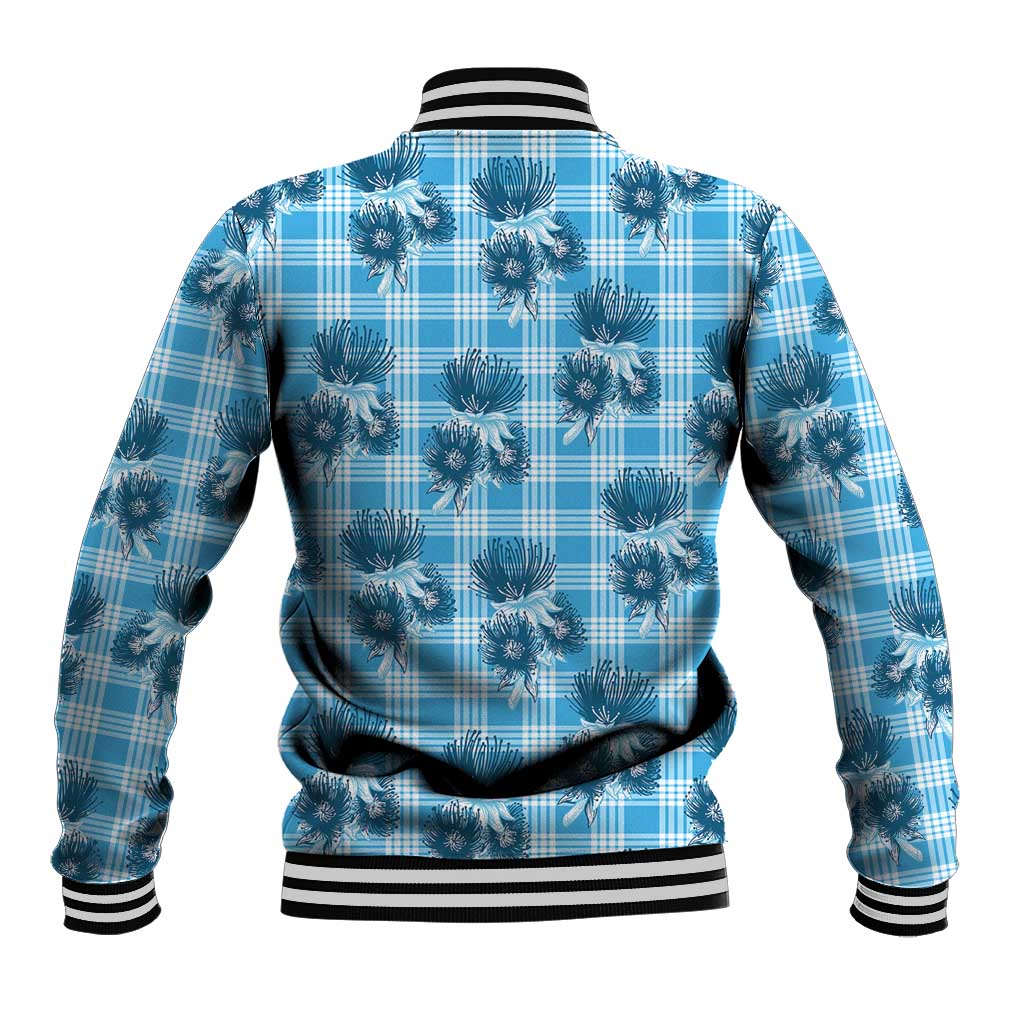 Blue Palaka Hawaii Baseball Jacket Hawaiian Lehua Blossoms