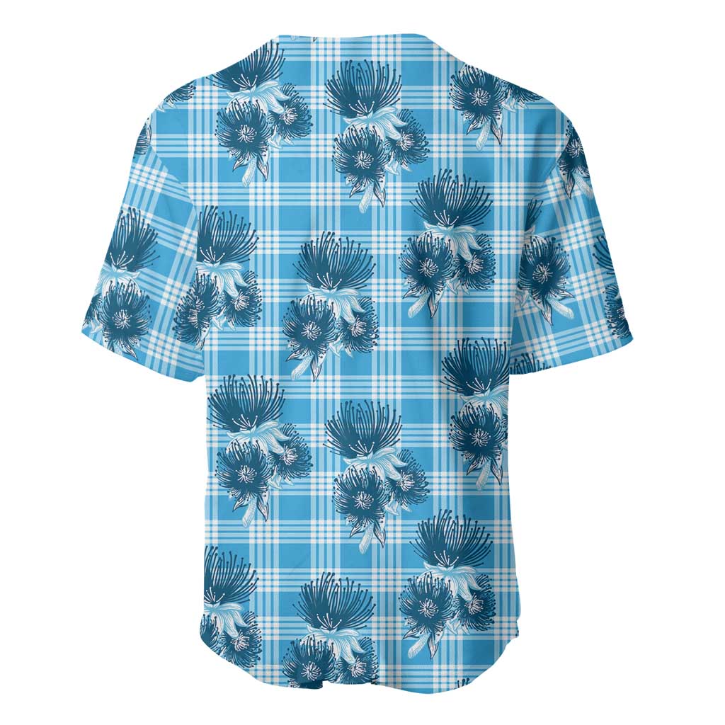 Blue Palaka Hawaii Baseball Jersey Hawaiian Lehua Blossoms