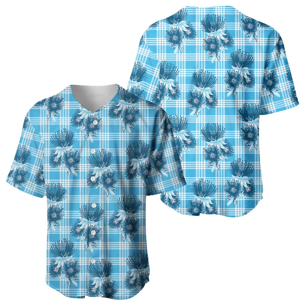 Blue Palaka Hawaii Baseball Jersey Hawaiian Lehua Blossoms