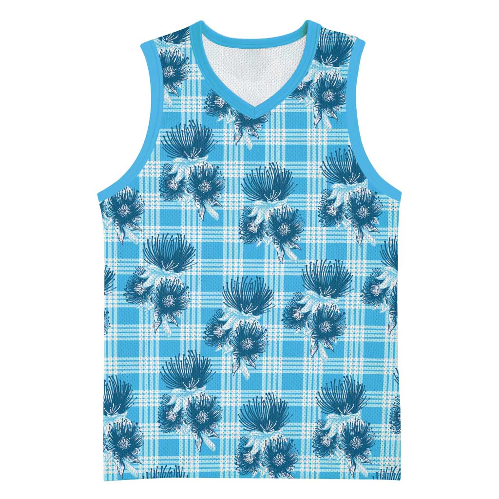 Blue Palaka Hawaii Basketball Jersey Hawaiian Lehua Blossoms