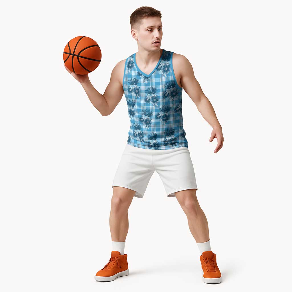 Blue Palaka Hawaii Basketball Jersey Hawaiian Lehua Blossoms