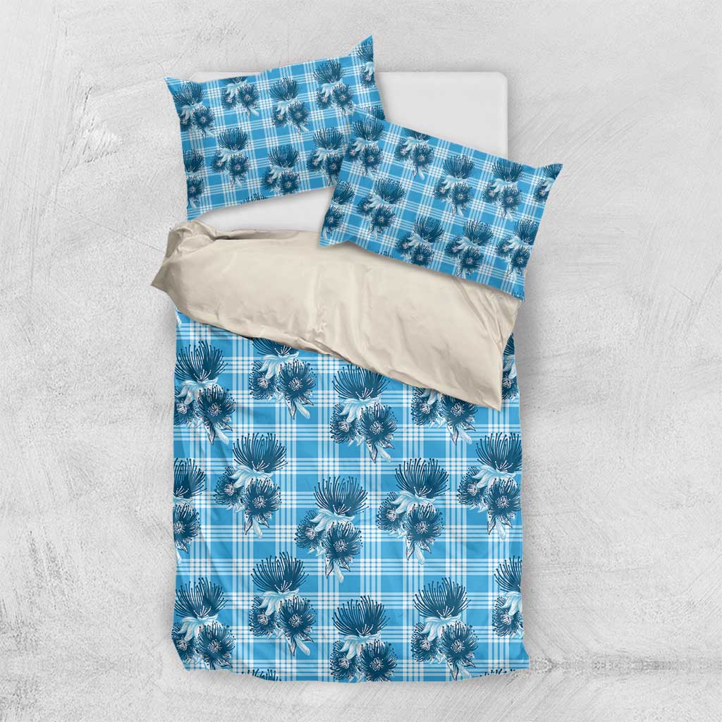 Blue Palaka Hawaii Bedding Set Hawaiian Lehua Blossoms