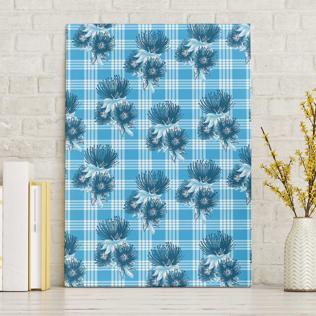 Blue Palaka Hawaii Canvas Wall Art Hawaiian Lehua Blossoms