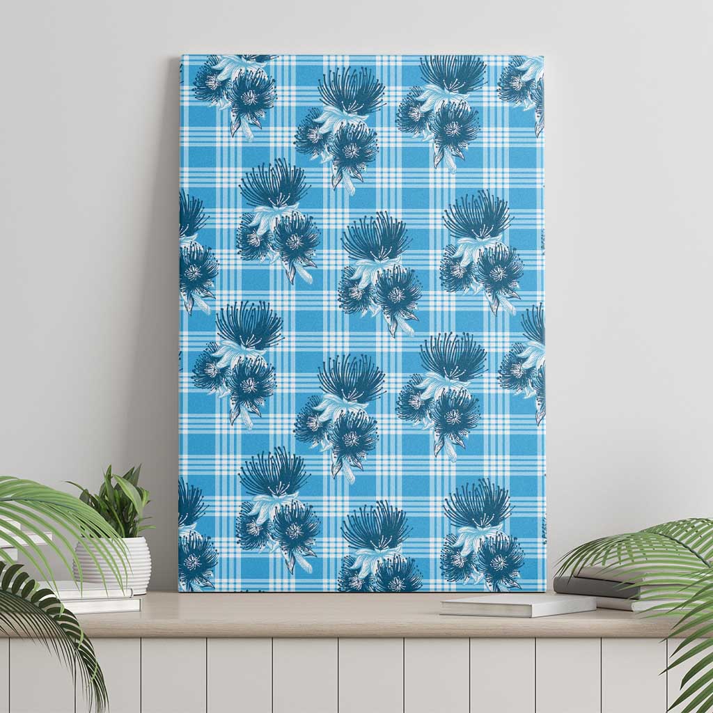 Blue Palaka Hawaii Canvas Wall Art Hawaiian Lehua Blossoms