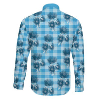 Blue Palaka Hawaii Family Matching Long Sleeve Bodycon Dress and Hawaiian Shirt Hawaiian Lehua Blossoms