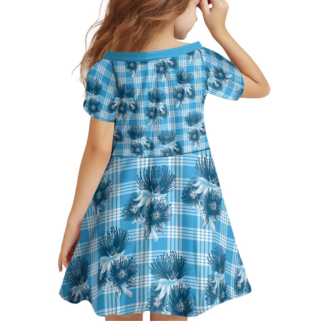 Blue Palaka Hawaii Family Matching Off The Shoulder Long Sleeve Dress and Hawaiian Shirt Hawaiian Lehua Blossoms