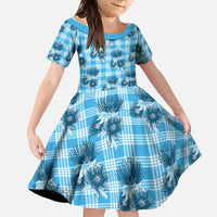 Blue Palaka Hawaii Family Matching Summer Maxi Dress and Hawaiian Shirt Hawaiian Lehua Blossoms