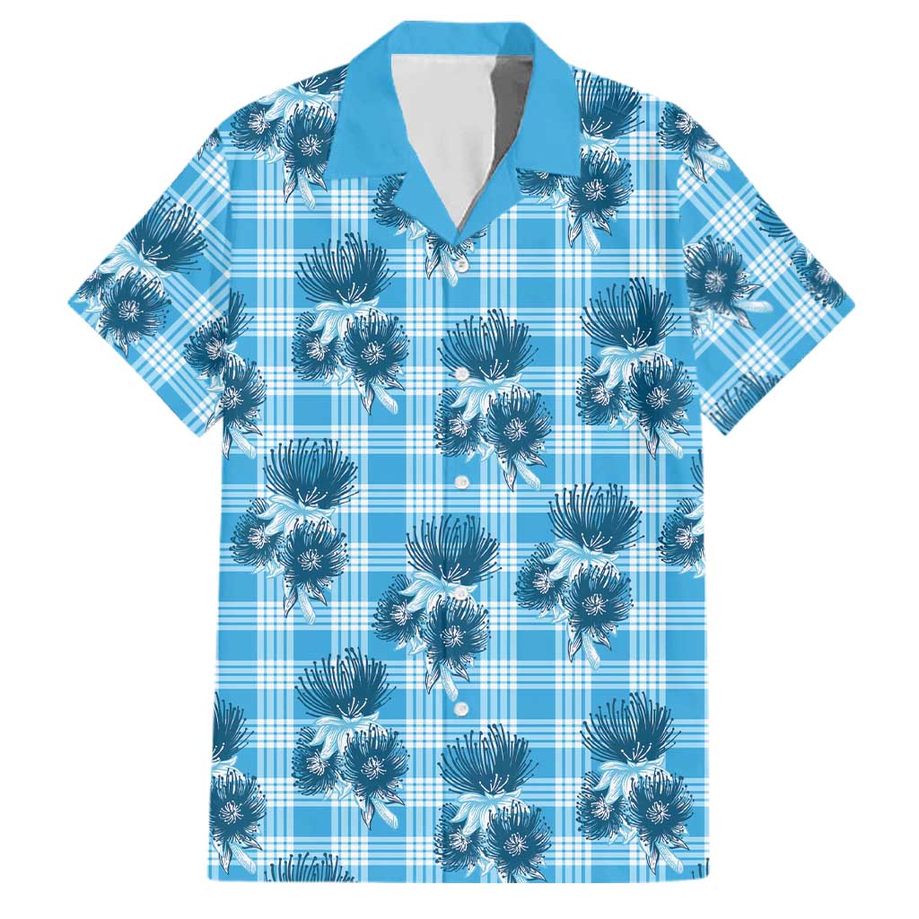 Blue Palaka Hawaii Family Matching Tank Maxi Dress and Hawaiian Shirt Hawaiian Lehua Blossoms
