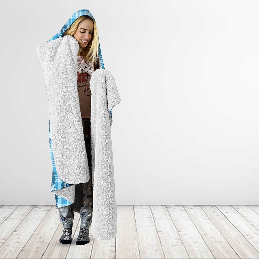 Blue Palaka Hawaii Hooded Blanket Hawaiian Lehua Blossoms