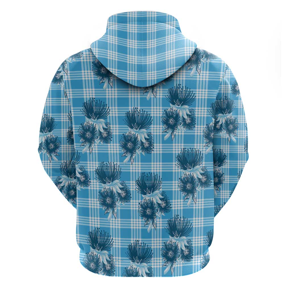 Blue Palaka Hawaii Hoodie Hawaiian Lehua Blossoms