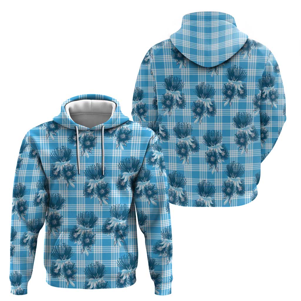 Blue Palaka Hawaii Hoodie Hawaiian Lehua Blossoms