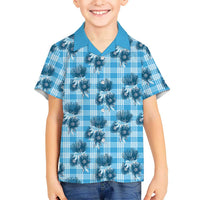 Blue Palaka Hawaii Kid Hawaiian Shirt Hawaiian Lehua Blossoms LT05 Kid Blue - Polynesian Pride
