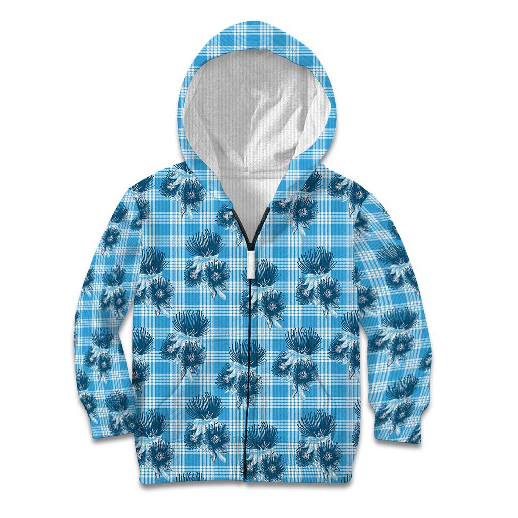 Blue Palaka Hawaii Kid Hoodie Hawaiian Lehua Blossoms LT05 Zip Hoodie Blue - Polynesian Pride