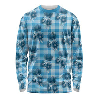 Blue Palaka Hawaii Long Sleeve Shirt Hawaiian Lehua Blossoms