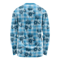 Blue Palaka Hawaii Long Sleeve Shirt Hawaiian Lehua Blossoms
