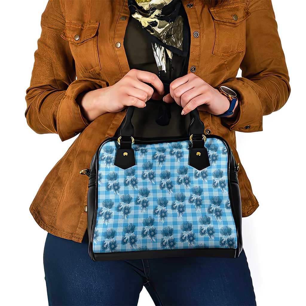 Blue Palaka Hawaii Shoulder Handbag Hawaiian Lehua Blossoms