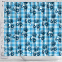 Blue Palaka Hawaii Shower Curtain Hawaiian Lehua Blossoms