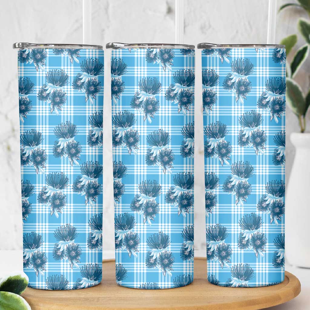 Blue Palaka Hawaii Skinny Tumbler Hawaiian Lehua Blossoms