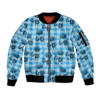 Blue Palaka Hawaii Sleeve Zip Bomber Jacket Hawaiian Lehua Blossoms