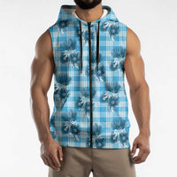 Blue Palaka Hawaii Sleeveless Zip Hoodie Hawaiian Lehua Blossoms