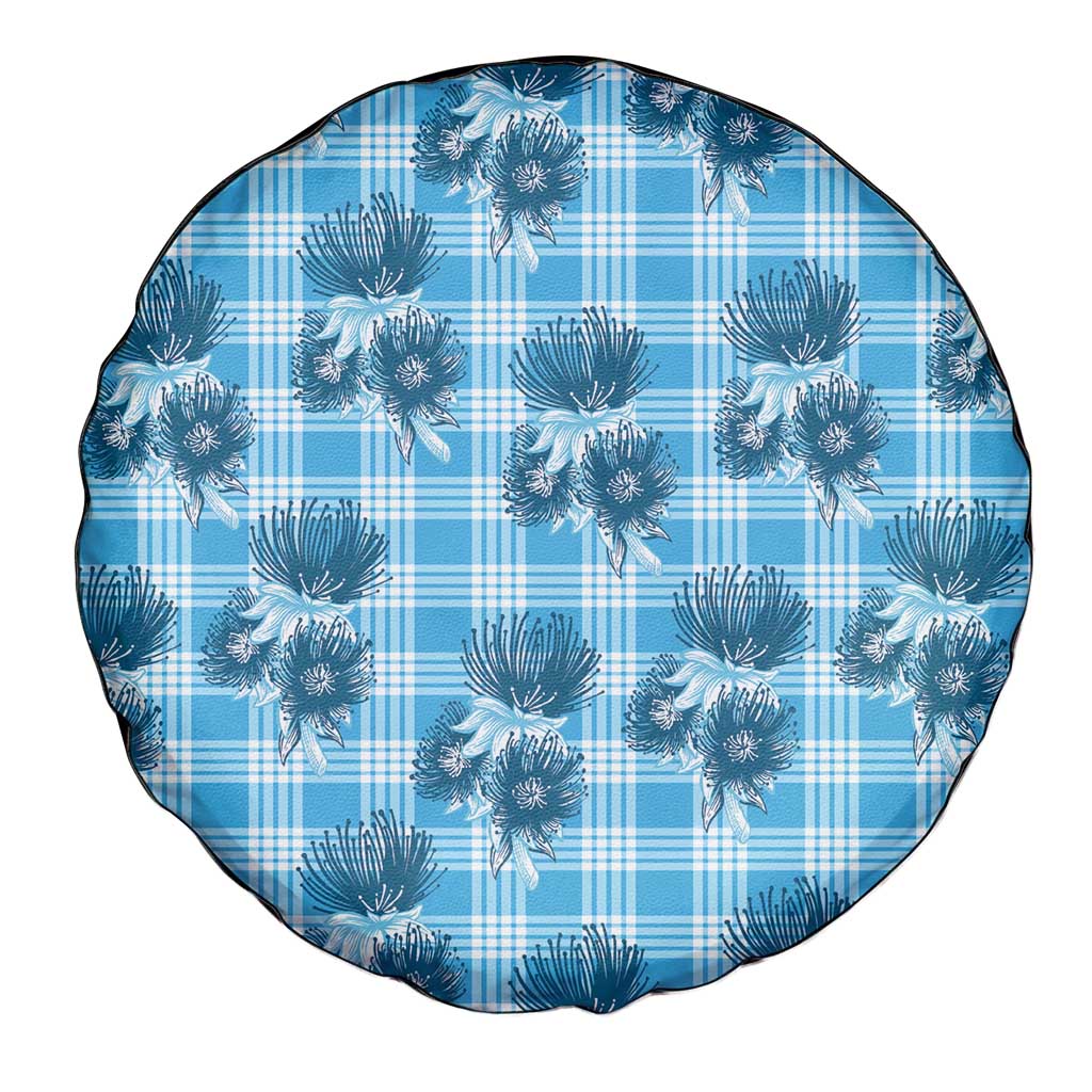 Blue Palaka Hawaii Spare Tire Cover Hawaiian Lehua Blossoms LT05 - Polynesian Pride