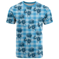 Blue Palaka Hawaii T Shirt Hawaiian Lehua Blossoms