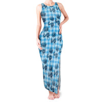 Blue Palaka Hawaii Tank Maxi Dress Hawaiian Lehua Blossoms LT05 Women Blue - Polynesian Pride