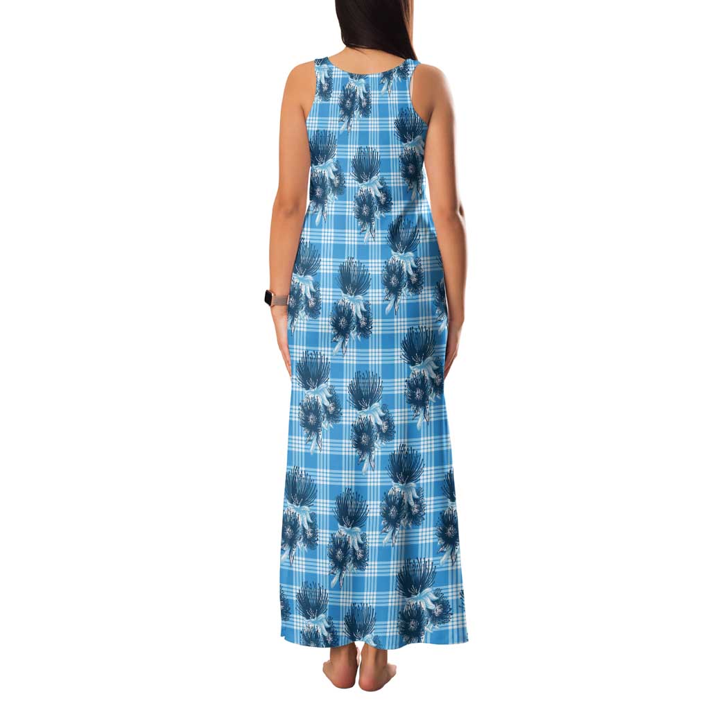 Blue Palaka Hawaii Tank Maxi Dress Hawaiian Lehua Blossoms LT05 - Polynesian Pride