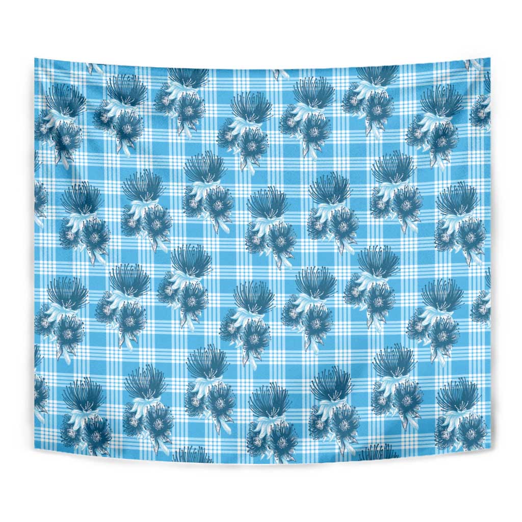Blue Palaka Hawaii Tapestry Hawaiian Lehua Blossoms