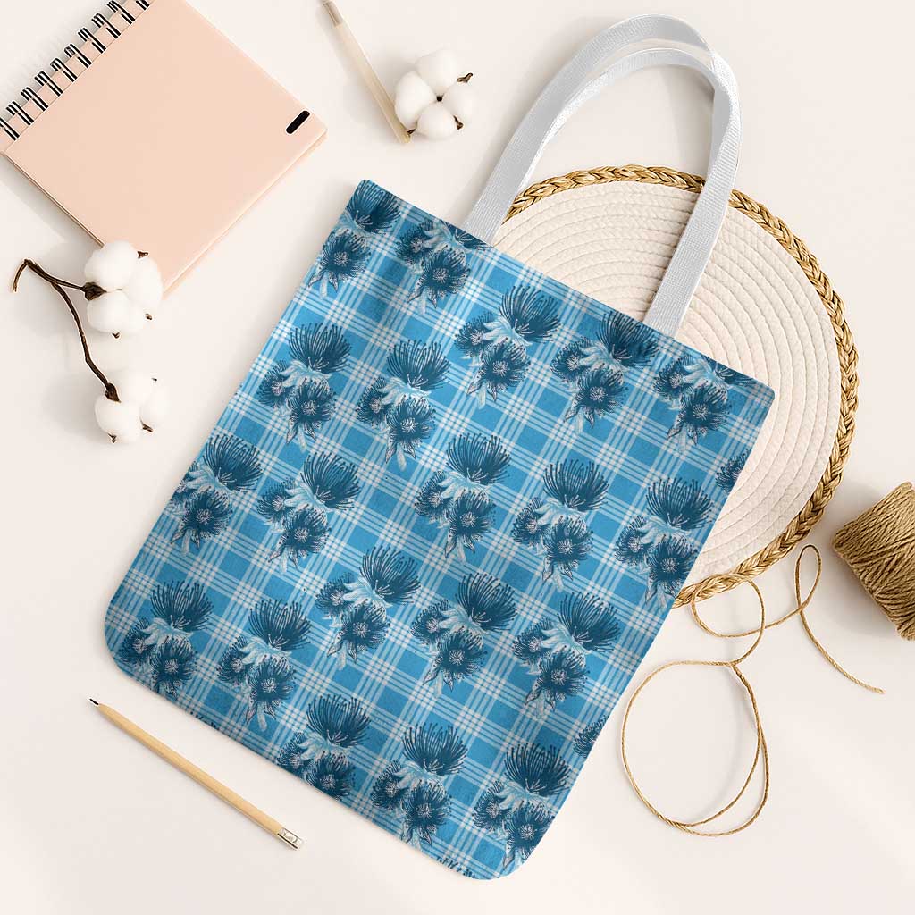 Blue Palaka Hawaii Tote Bag Hawaiian Lehua Blossoms