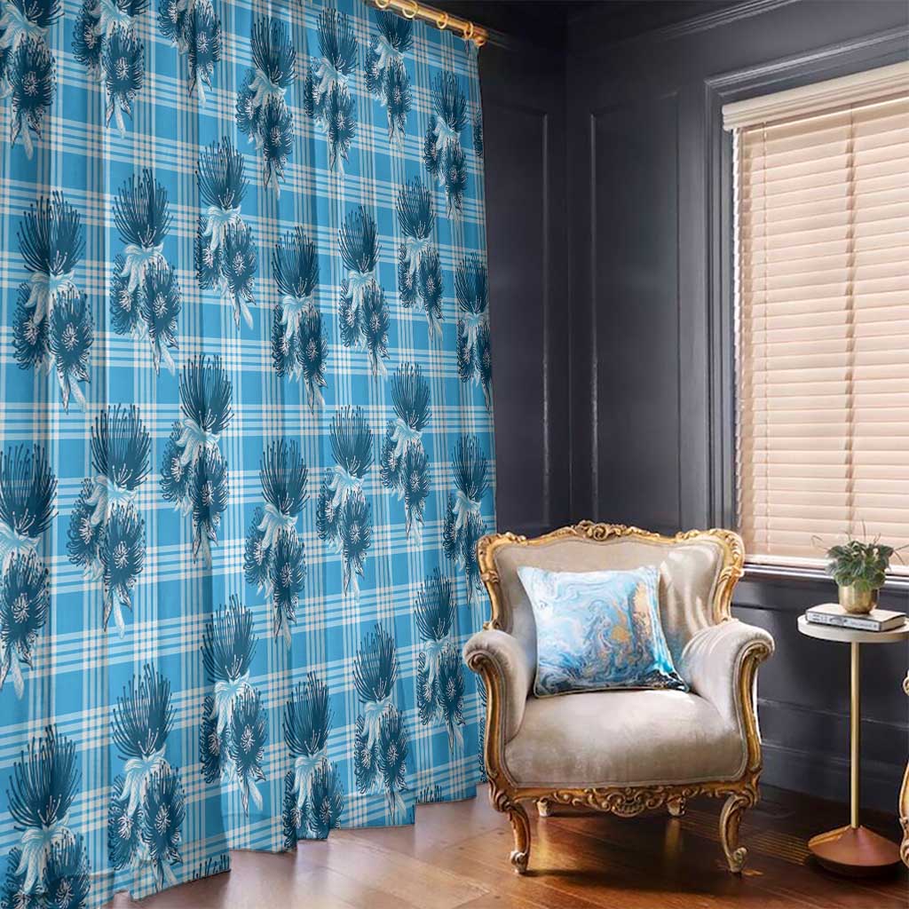 Blue Palaka Hawaii Window Curtain Hawaiian Lehua Blossoms