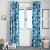 Blue Palaka Hawaii Window Curtain Hawaiian Lehua Blossoms