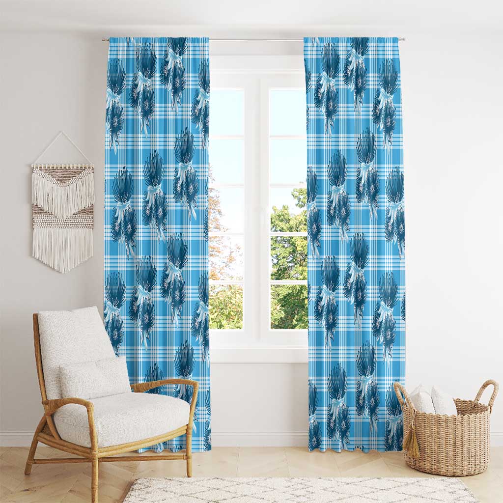 Blue Palaka Hawaii Window Curtain Hawaiian Lehua Blossoms