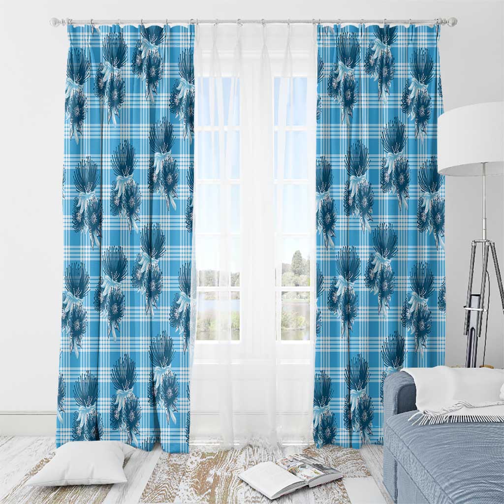 Blue Palaka Hawaii Window Curtain Hawaiian Lehua Blossoms
