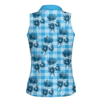Blue Palaka Hawaii Women Sleeveless Polo Shirt Hawaiian Lehua Blossoms LT05 - Polynesian Pride