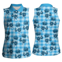 Blue Palaka Hawaii Women Sleeveless Polo Shirt Hawaiian Lehua Blossoms LT05 - Polynesian Pride