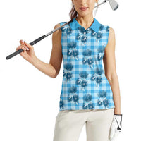 Blue Palaka Hawaii Women Sleeveless Polo Shirt Hawaiian Lehua Blossoms LT05 - Polynesian Pride