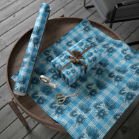 Blue Palaka Hawaii Wrapping Paper Hawaiian Lehua Blossoms