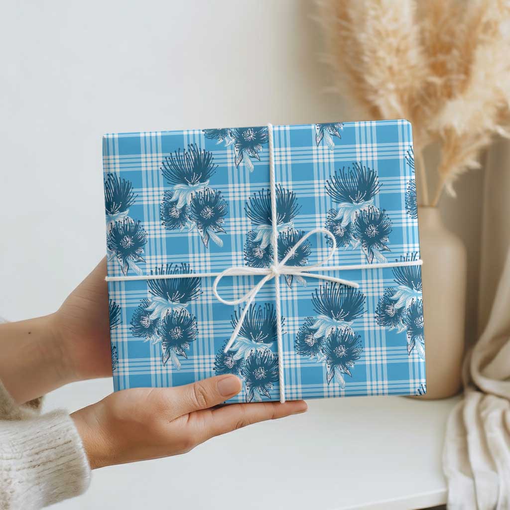 Blue Palaka Hawaii Wrapping Paper Hawaiian Lehua Blossoms