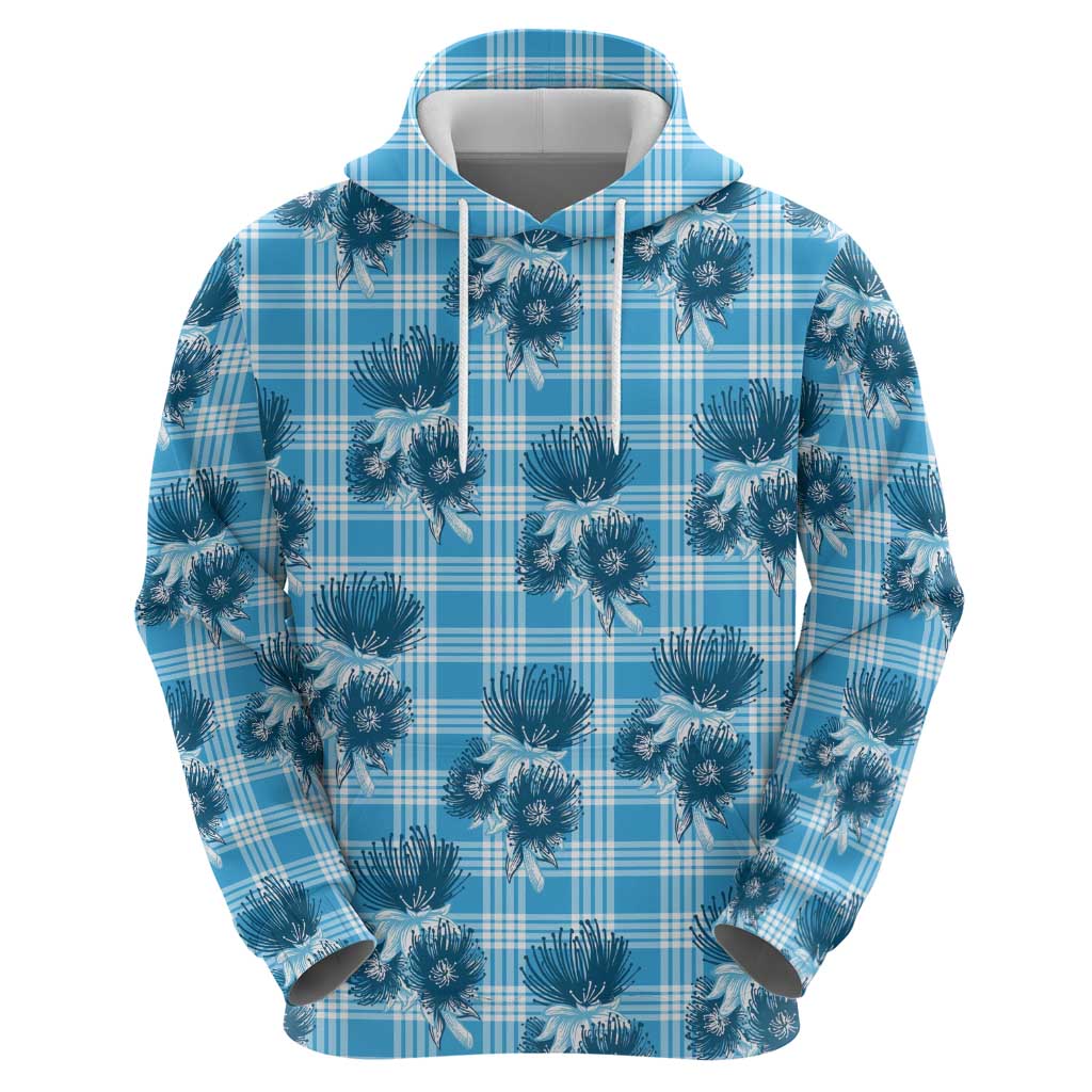 Blue Palaka Hawaii Zip Hoodie Hawaiian Lehua Blossoms