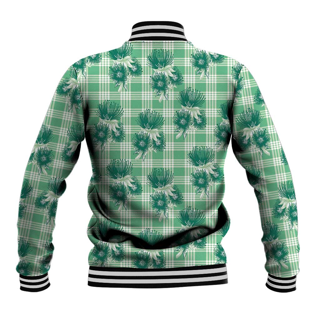 Green Palaka Hawaii Baseball Jacket Hawaiian Lehua Blossoms