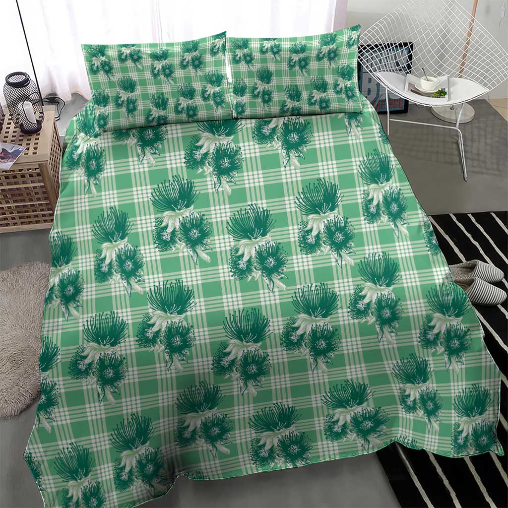 Green Palaka Hawaii Bedding Set Hawaiian Lehua Blossoms