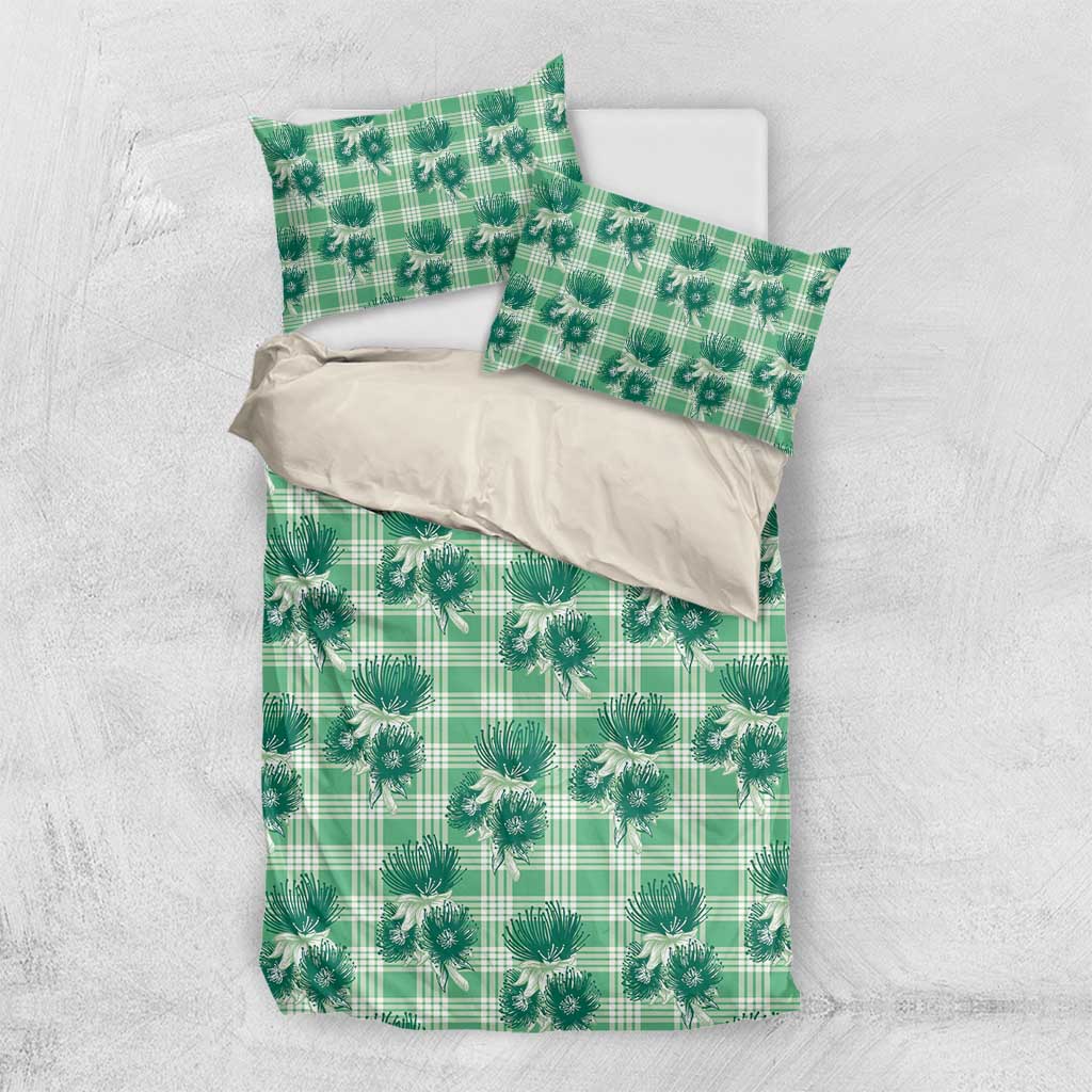 Green Palaka Hawaii Bedding Set Hawaiian Lehua Blossoms