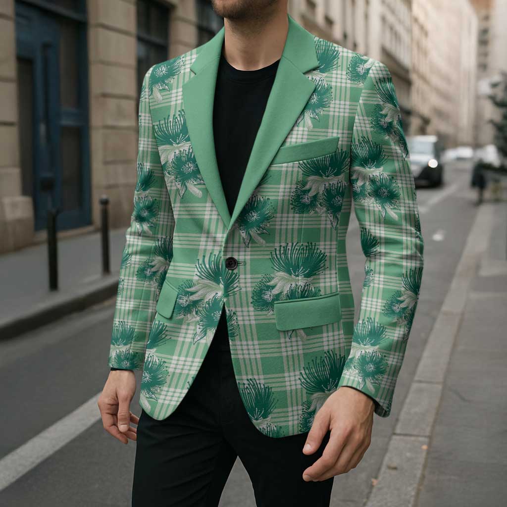 Green Palaka Hawaii Blazer Hawaiian Lehua Blossoms