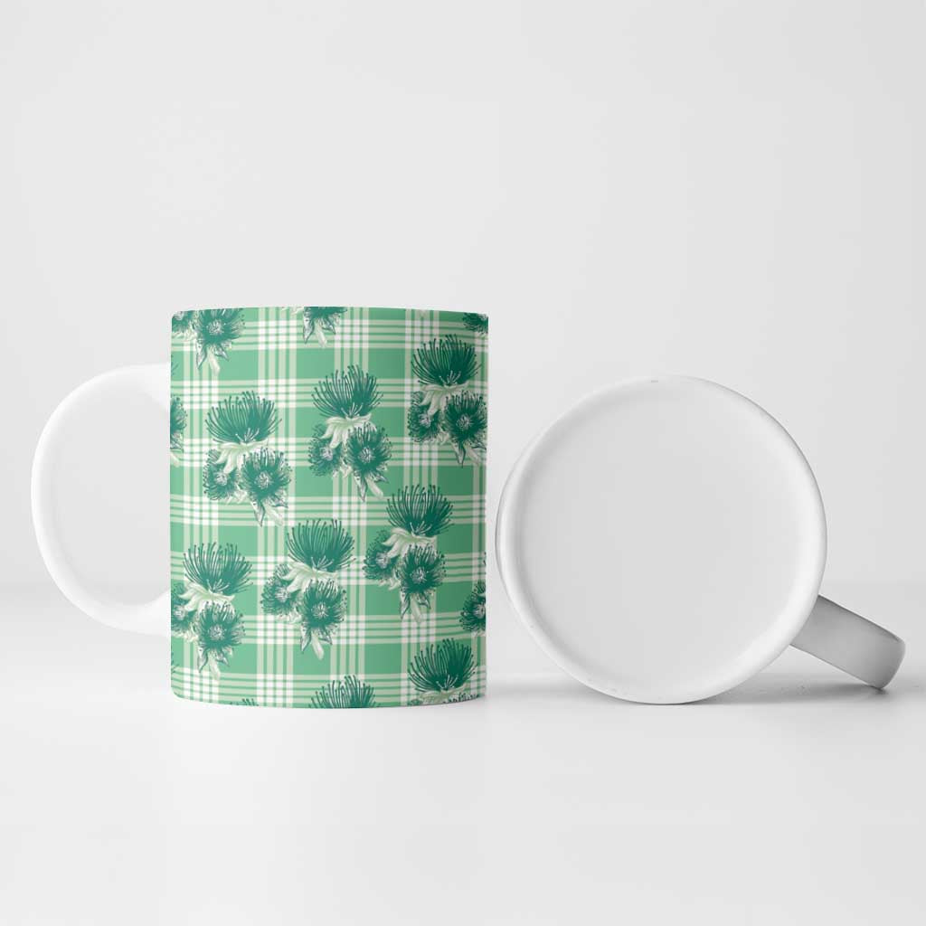 Green Palaka Hawaii Ceramic Mug Hawaiian Lehua Blossoms