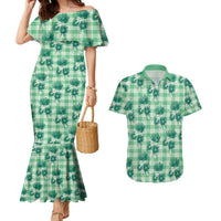 Green Palaka Hawaii Couples Matching Mermaid Dress and Hawaiian Shirt Hawaiian Lehua Blossoms