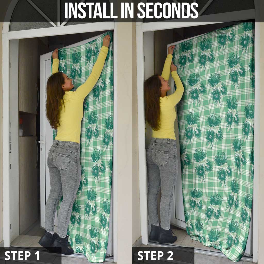Green Palaka Hawaii Door Cover Hawaiian Lehua Blossoms