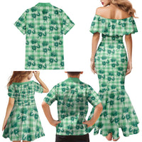 Green Palaka Hawaii Family Matching Mermaid Dress and Hawaiian Shirt Hawaiian Lehua Blossoms